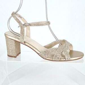 Benjamin Walk Touch Ups Size 10.5 W Wide Gold Glitter Rhinestone Heels Sandals